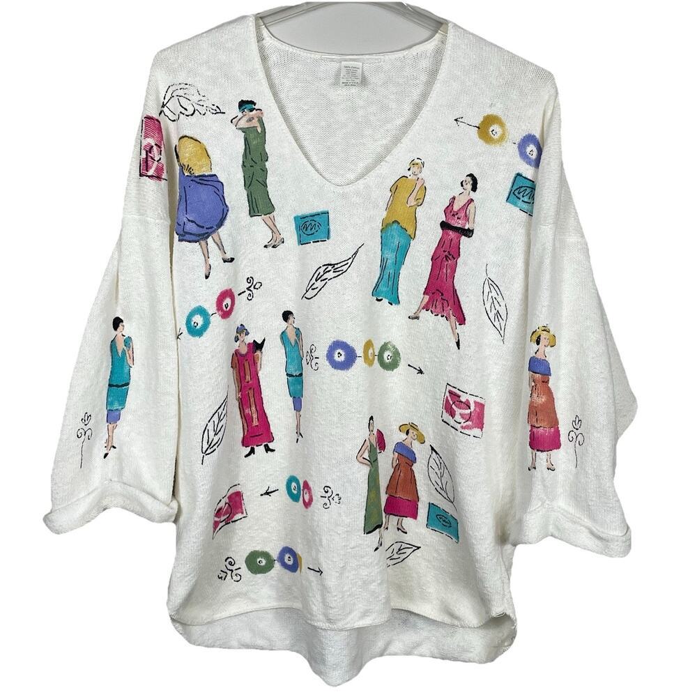 VTG 80s/90s Hand Painted Sweater Women OS Paris Fashion Lagenlook Art to Wear
